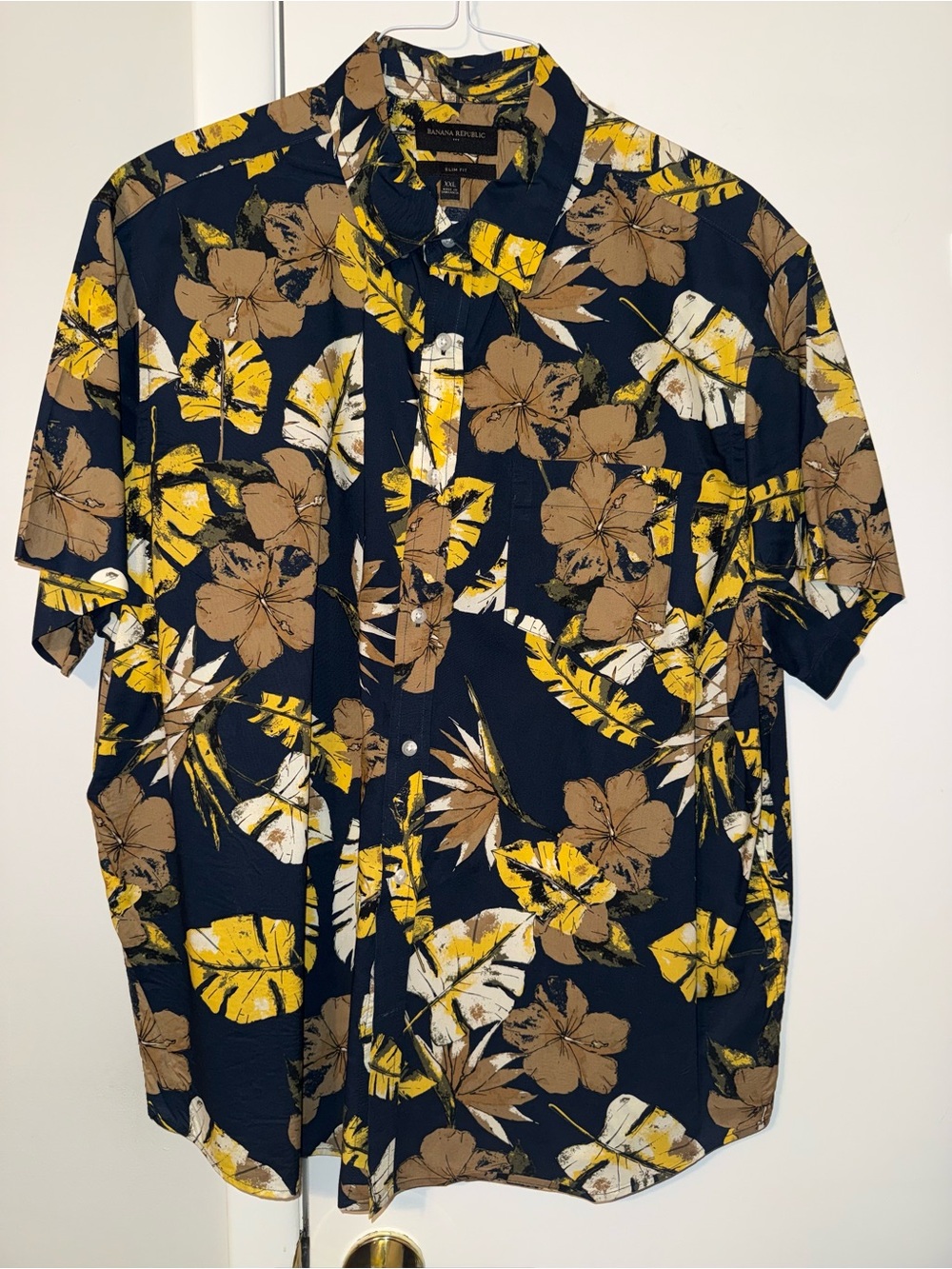 Banana Republic Navy Short-Sleeve Floral Button-Up Shirt - Yellow & Brown